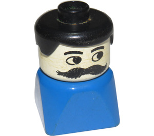 LEGO Duplo Male en Azul Base, Negro Pelo, Moustache Doble figura