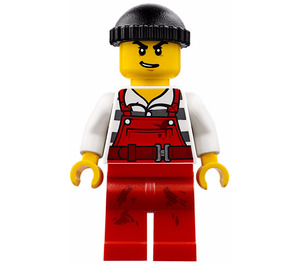 LEGO Robber con Striped Shirt y Stained rojo Overalls Minifigura