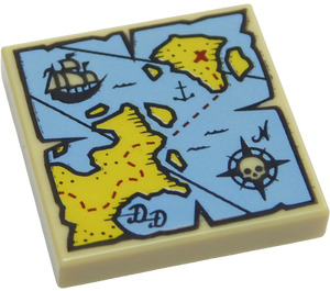 LEGO Tostado Plana 2 x 2 con Pirata Treasure Map con ranura (3068 / 19524)