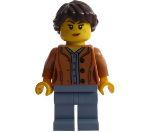 LEGO Mujer con Open Chaqueta y Dark Marrón  Coleta Minifigura