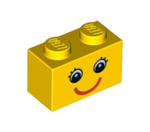 LEGO Ladrillo 1 x 2 con Smiling Cara con Eyelashes con tubo inferior (3004 / 89080)