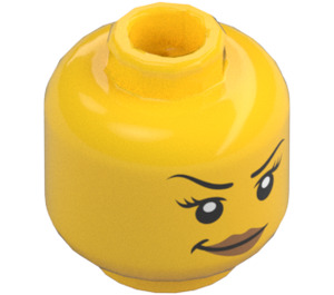 LEGO Amarillo Mujer Cabeza con Eyelashes, Elevado Eyebrow y Lopsided Smile (Espiga sólida hueca) (3626 / 29627)