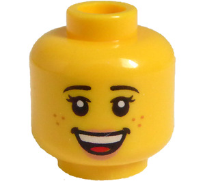 LEGO Amarillo Mujer Cabeza con Freckles y Open Smile (Espiga sólida hueca) (3626 / 21463)