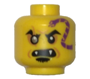 LEGO Cabeza con Dark Morado Serpiente Tattoo, Derecha Eyebrow Scar, Open Boca con Fangs (Espiga sólida hueca) (3626)