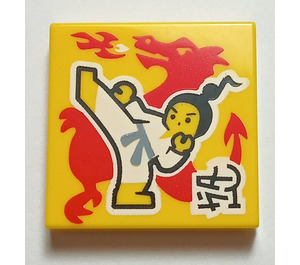 LEGO Amarillo Plana 2 x 2 con Martial Arts print con ranura (3068)