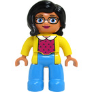 LEGO Adult con Largo Negro Pelo, Amarillo Jacket, Azure Piernas Doble figura