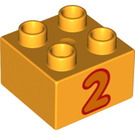 LEGO Duplo Ladrillo 2 x 2 con Naranja '2' (3437 / 15958)