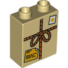 LEGO Duplo Ladrillo 1 x 2 x 2 con Tied Parcel con Stamp y Label sin tubo inferior (4066 / 38496)