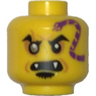 LEGO Cabeza con Dark Morado Serpiente Tattoo, Derecha Eyebrow Scar, Open Boca con Fangs (Espiga sólida hueca) (3626)