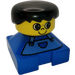 LEGO Azul 2x2 Duplo Base Ladrillo Figure - Striped Overalls, Amarillo Cabeza, Negro Pelo Doble figura