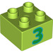 LEGO Duplo Ladrillo 2 x 2 con Green '3' (3437 / 15962)
